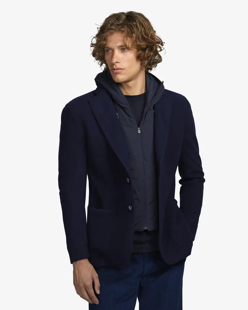 SEASE Men's Hooded Blazer Blue Jacket Navy