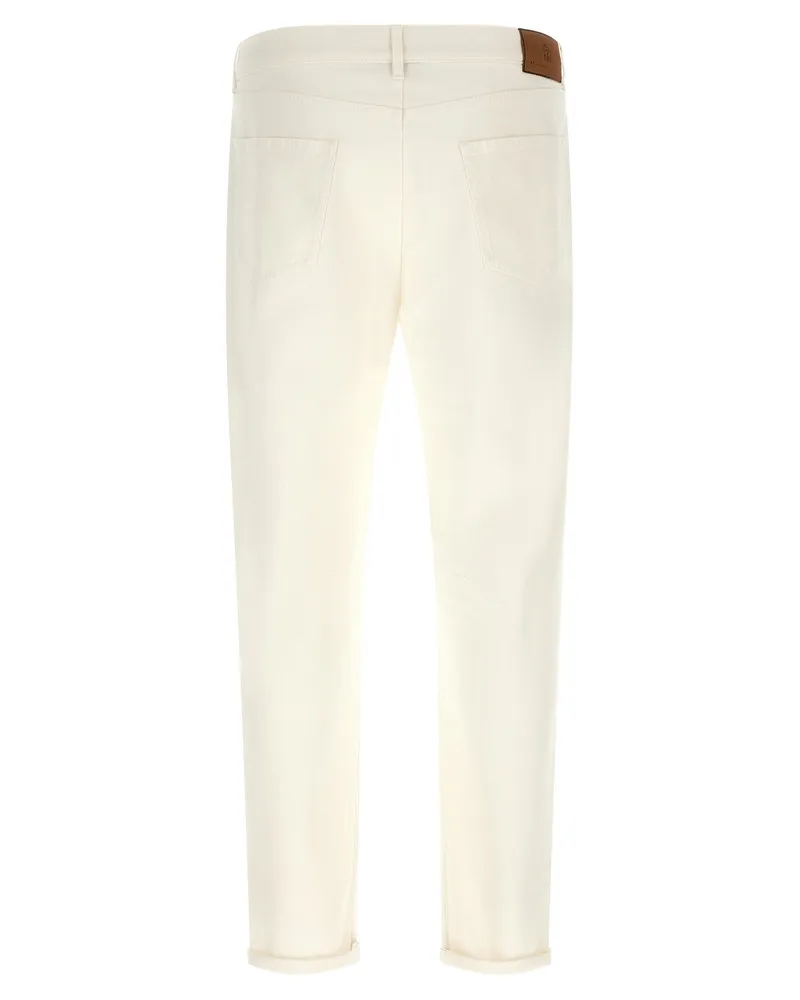 Brunello Cucinelli Logo-Embroidered Cotton Jeans — Beige Beige