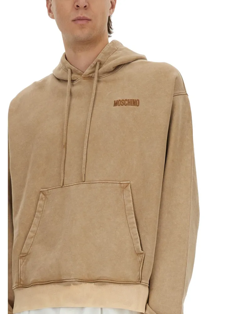Moschino Logo-Embroidered Cotton Sweatshirt — Brown Brown
