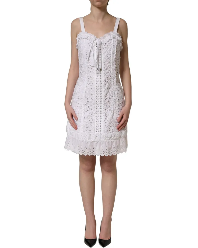 Dolce & Gabbana Women's White Broderie Anglaise Cotton Mini Dress Viscose Polyester White