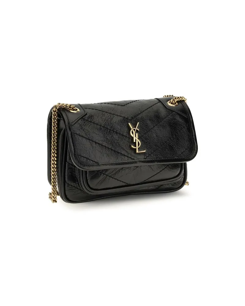 Saint Laurent Women's Black Calf Leather Bos Taurus Shoulder Bag Black