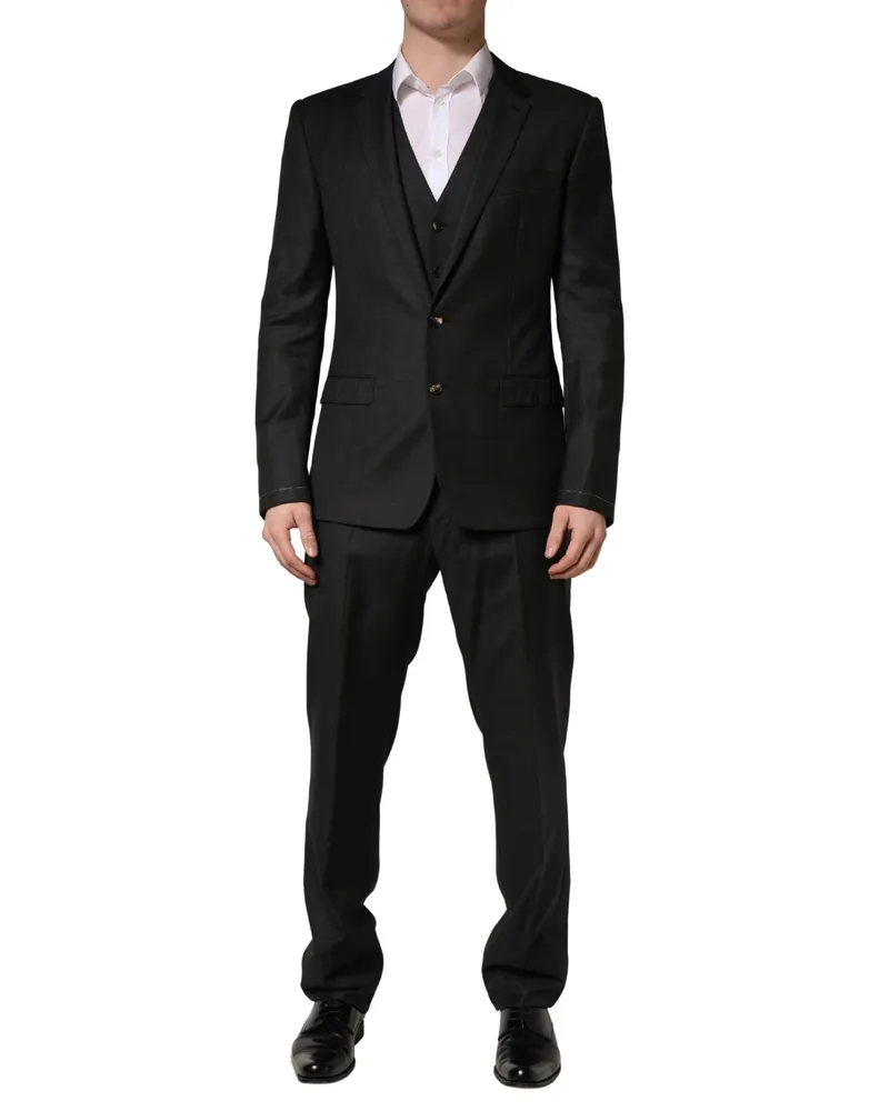 Dolce & Gabbana Virgin Wool Slim Fit Pant Suit — Black Black