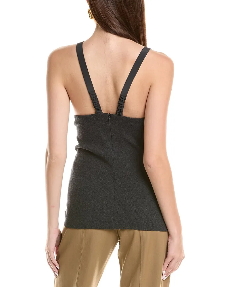 Brunello Cucinelli Shimmer-Blend Knit Tank Top — Charcoal Charcoal