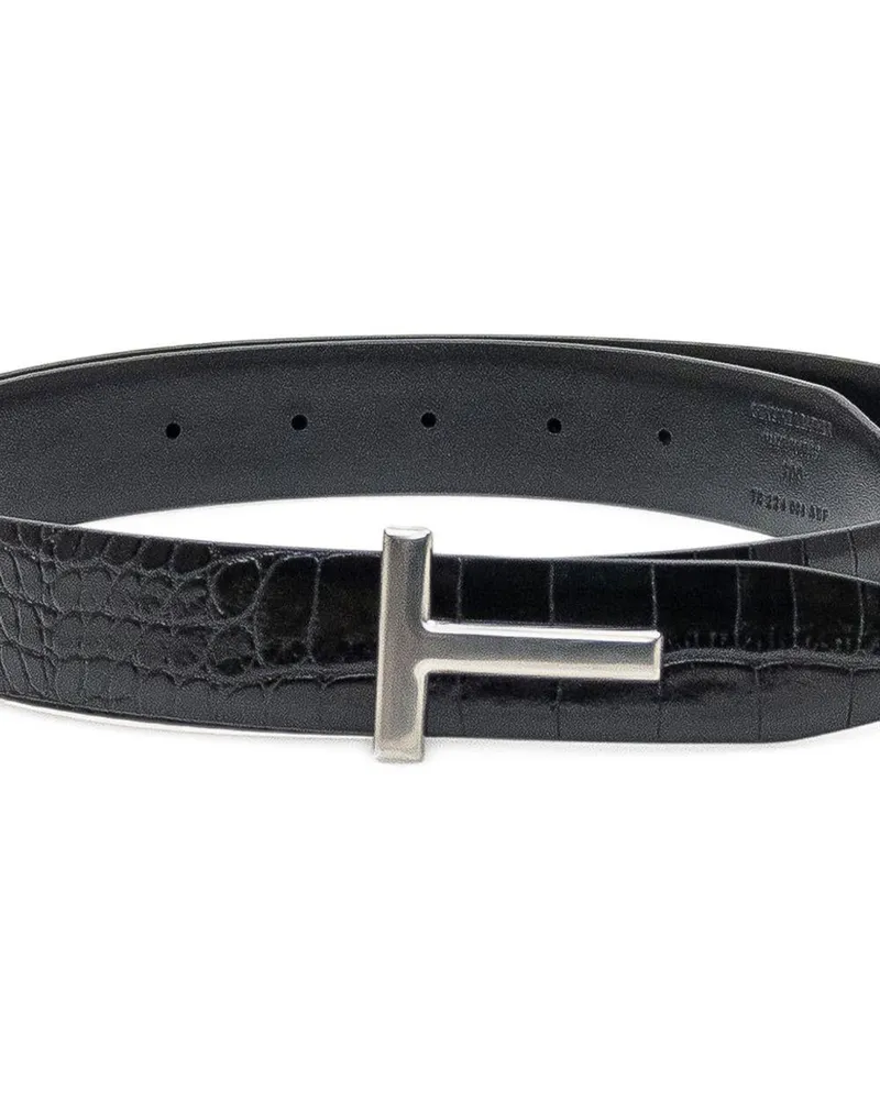 Tom Ford Men's Leather Belt T-Buckle Black Calf Black