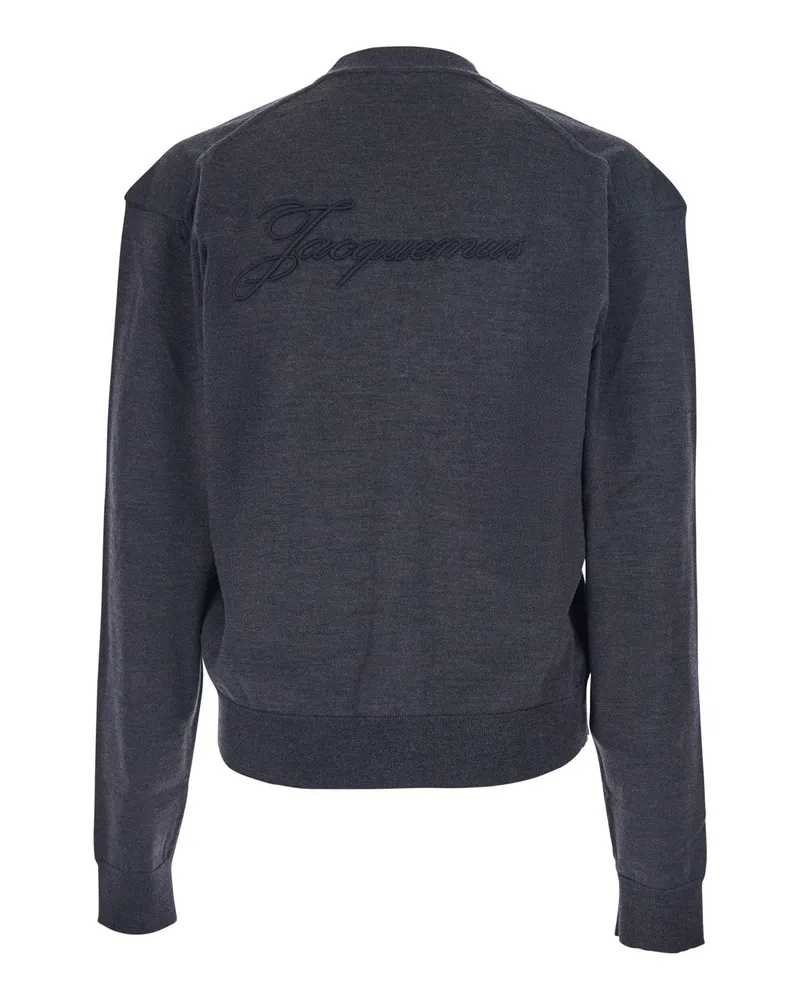 Jacquemus Men's Grey V-Neck Cardigan With Logo Cotton Tops Top Gray