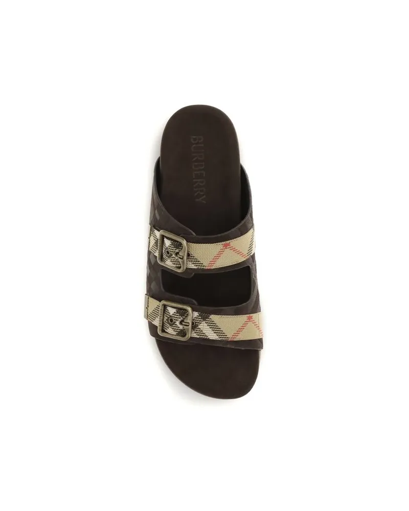 Burberry Men's Brown Calf Leather Bos Taurus Flat Sandals Brown