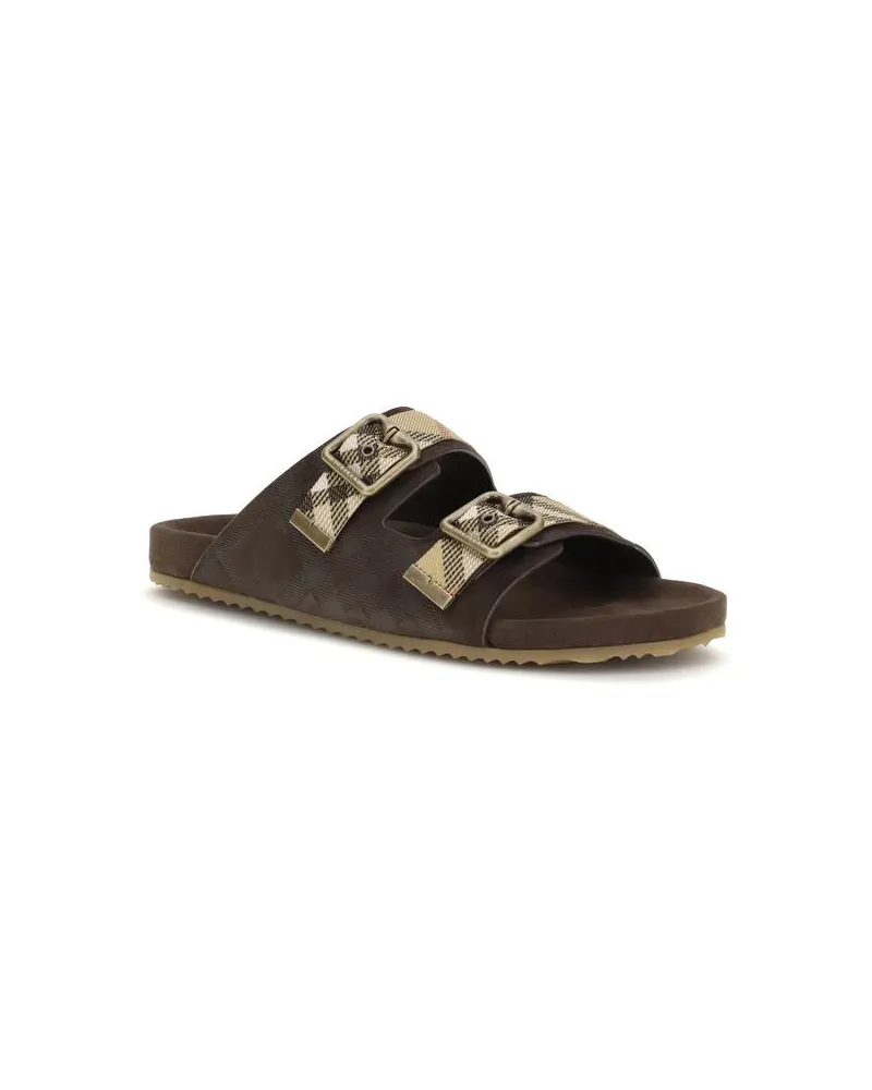 Burberry Men's Brown Calf Leather Bos Taurus Flat Sandals Brown