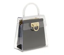Women's Transparent Pvc With Leather Interior Top Handle Bag Black Outer Inner
