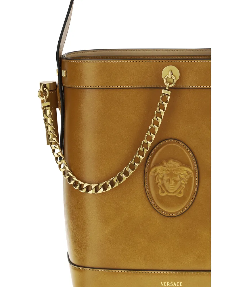 Versace Women's Bucket Bag Pivot Brown Leather Calf Brown
