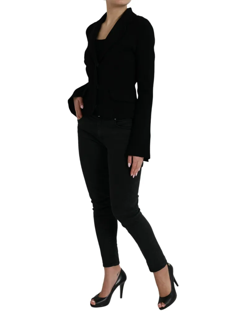 Dolce & Gabbana Women Black Viscose Single Breasted Blazer Jacket Clothing Black