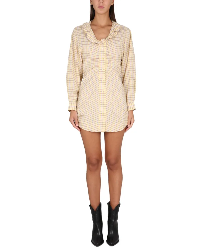 Isabel Marant Silk-Cotton Blend with Ruffles Dress — Yellow Yellow