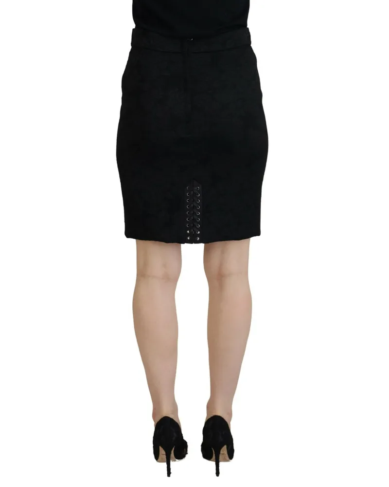 Dolce & Gabbana Women's Black Brocade Mini Above Knee Pencil Skirt Silk Black