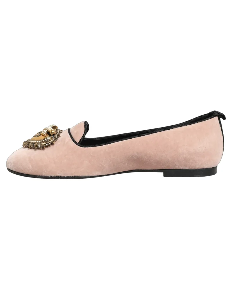 Dolce & Gabbana Women's Pink Velvet Devotion Loafers Flats Shoes Cotton Pink