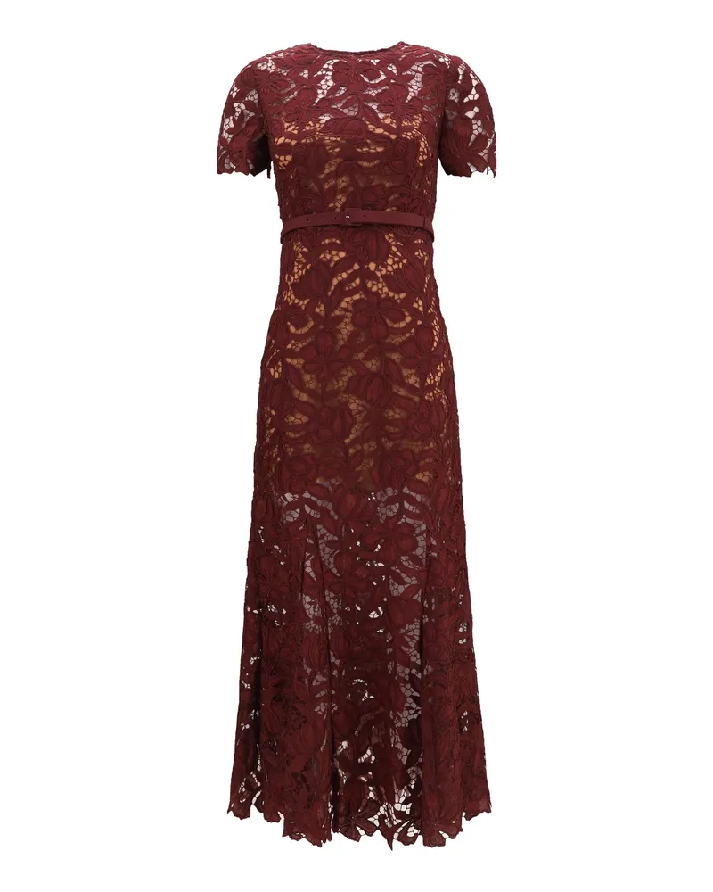 Self-Portrait Lace Midi Dress — Burgundy Burgundy