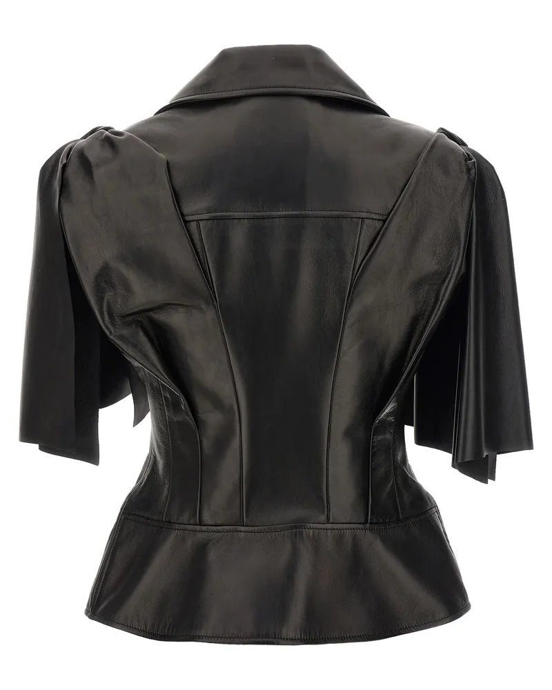 Alexander McQueen Bow-Detail Lamb Leather Jacket — Black Black