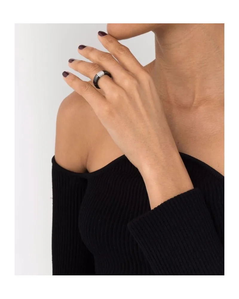 Roberto Demeglio Women's 18kt White Gold, Diamond Black Ceramic Ring Continuty Black