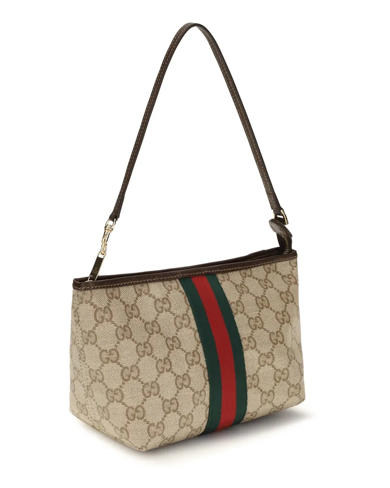 Gucci Women's Small Pouch With Strap And Web Vin.san.br-Dk.br-Vrv Cotton; Linen; Polyurethane Handbags Vin.san.br/dk.br/vrv Hand Bags Beige
