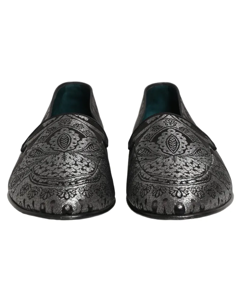 Dolce & Gabbana Men's Silver Jacquard Leather Slip On Loafers Shoes Silver