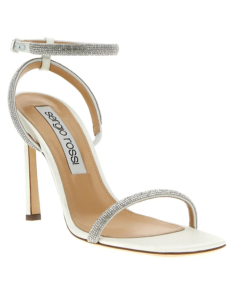 Sergio Rossi Rhinestone-Embellished Satin Sandal — White White