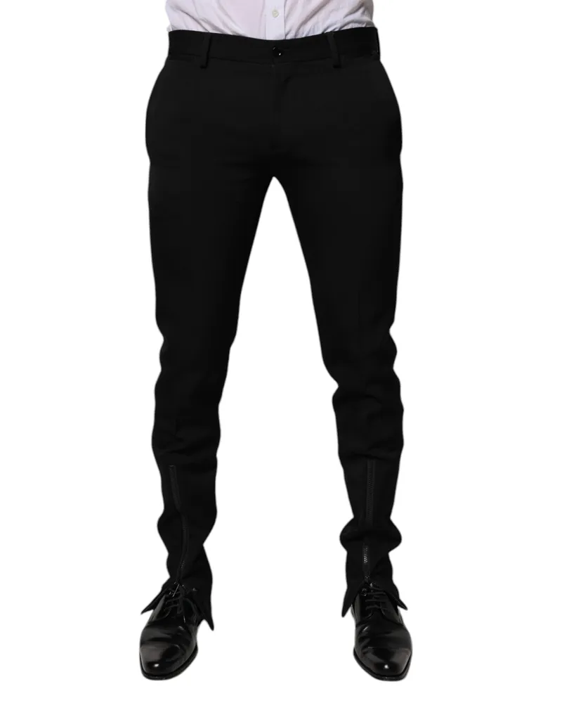 Dolce & Gabbana Men's Black Wool Tapered Formal Dress Pants Virgin Black