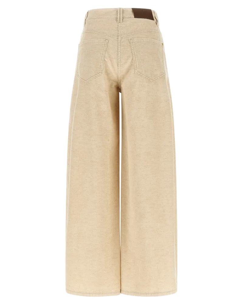Brunello Cucinelli Cotton and Linen Corduroy Trousers — Beige Beige