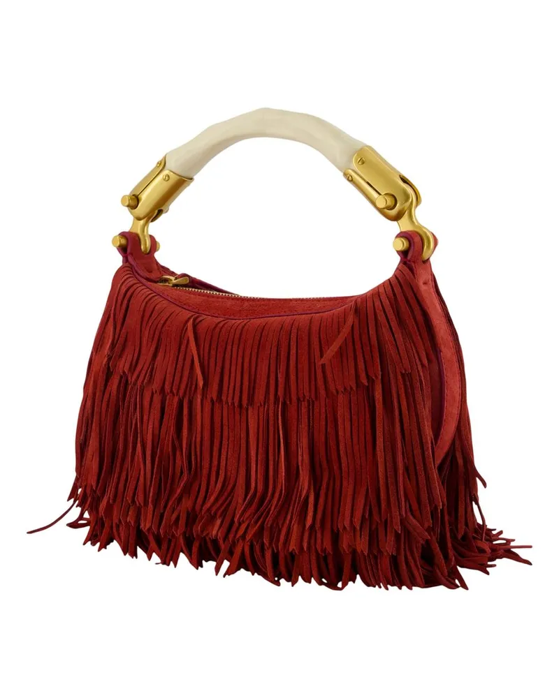 Balmain Women's Ebene Mini Fringes Bag -  Leather Red Calfskin Handbags-Purses Red