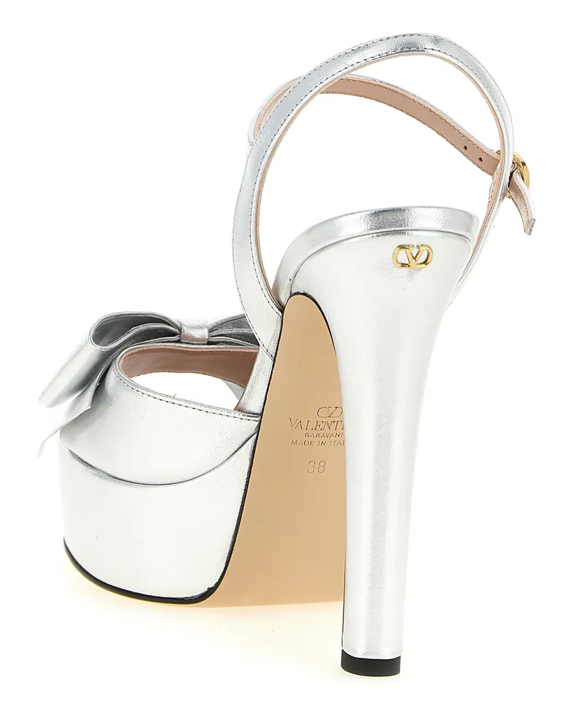 Valentino Garavani Women's Bowow Sandal Silver Leather Heels Silver