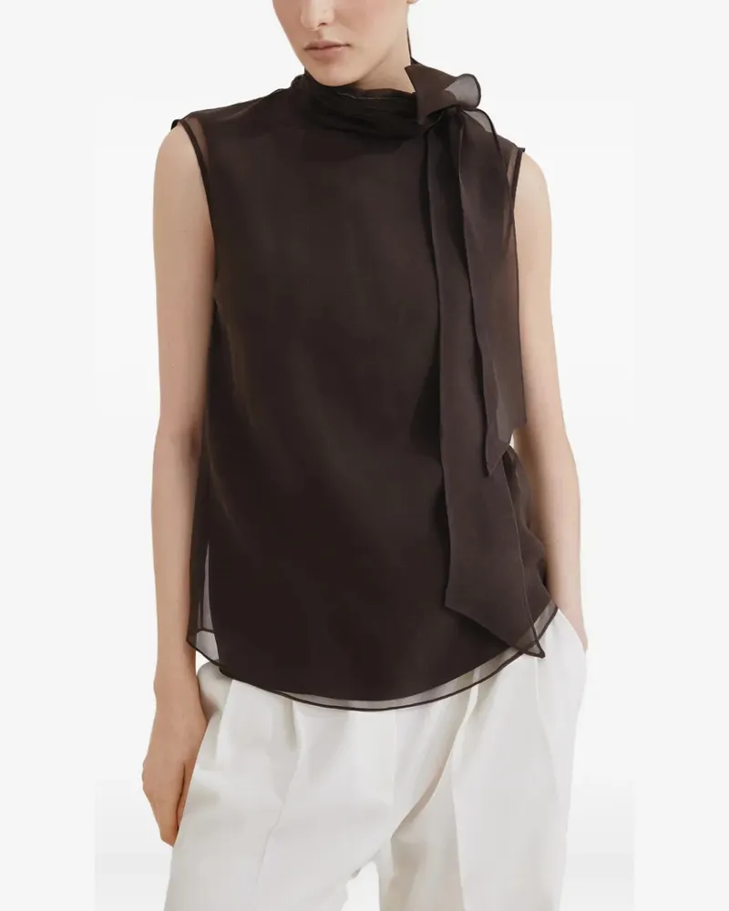 Brunello Cucinelli Women's Pussybow Blouse Aw25 W Brown
