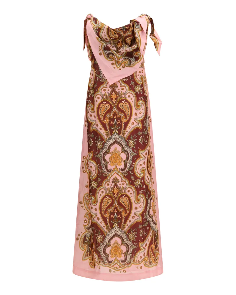 ALEMAIS Women's Porter Linen-Blend Dress With Bandana Detail Burgundy Viscose; Linen Pink