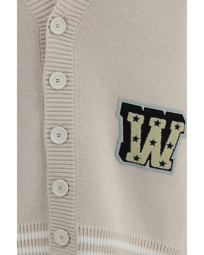 OFF-WHITE Men Star Logo Diagonal Varsity Cardigan Cream Cotton Sweater Beige