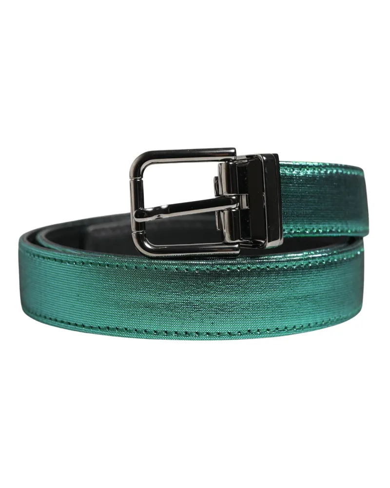Dolce & Gabbana Men Green Lurex Polyester Metal Buckle Belt Calf Green
