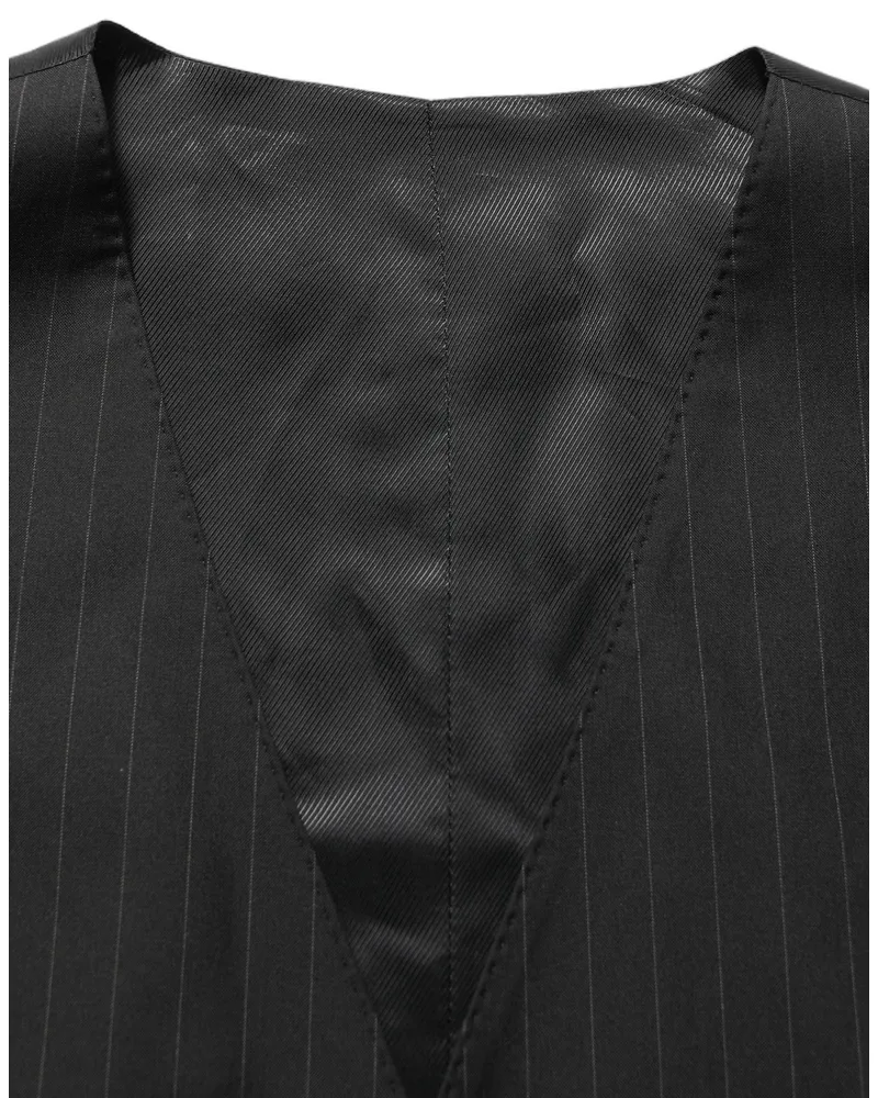 Dolce & Gabbana Men's Black Stripes Slim Fit Formal 3 Piece Suit Virgin Wool Silk Black