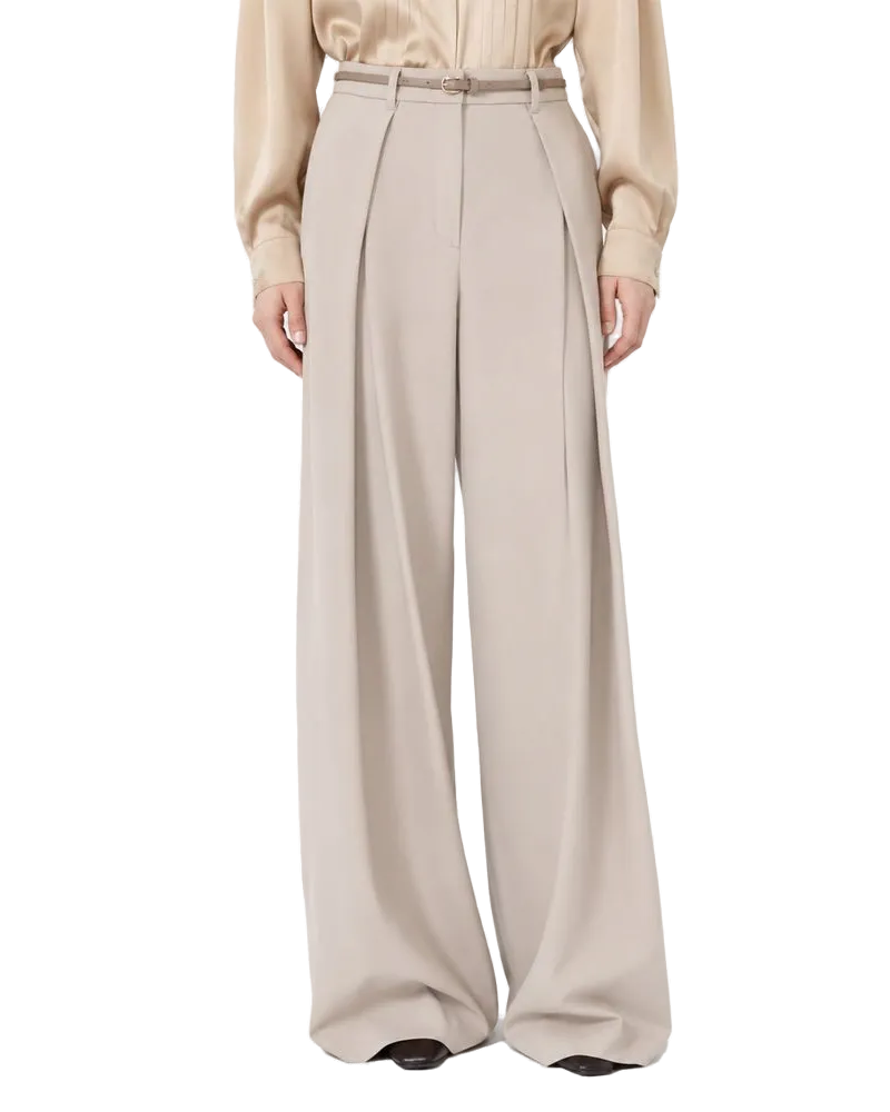 Max Mara High-Waist Wide-Leg Wool Trousers — Beige Beige