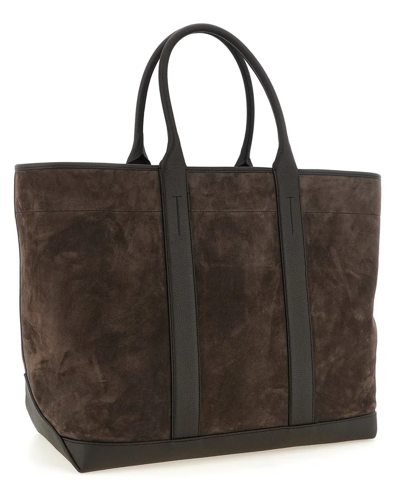 Tom Ford Suede and Hammered Leather Tote Bag — Brown Brown
