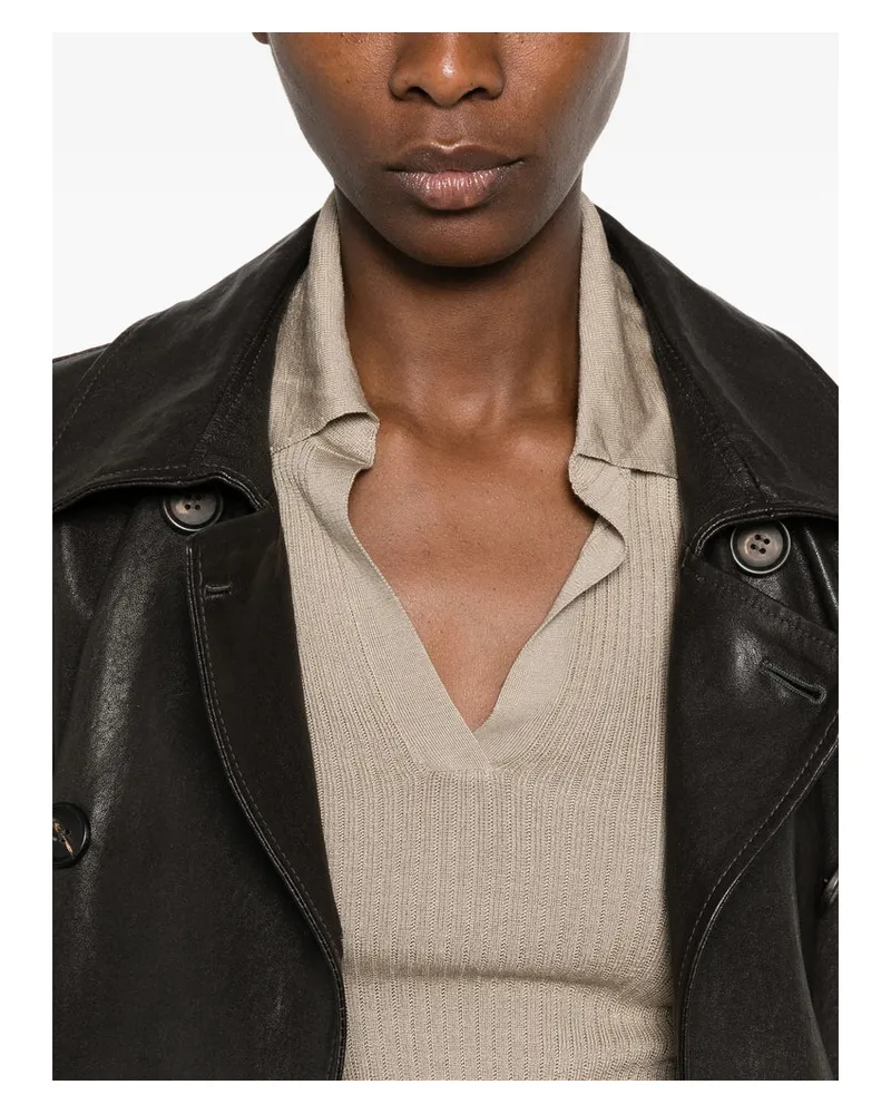 Max Mara V-Neck Ribbed Knit Sweater Neutrals