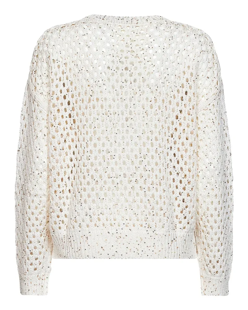 Max Mara Women Boxy Sequin Knit Top White Cotton Sweater White