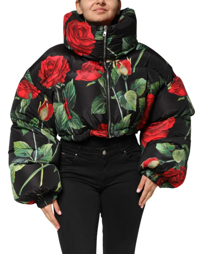 Dolce & Gabbana Women's Multicolor Floral Puffer Coat Full Zip Jacket Polyester Clothing Black