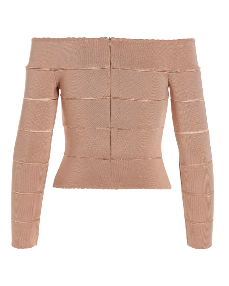 Alexandre Vauthier Off-Shoulder Ribbed Viscose Blouse — Beige Beige