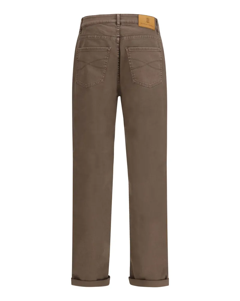 Brunello Cucinelli Men's Turn-Up Hem Jeans Hazelnut Cotton Brown