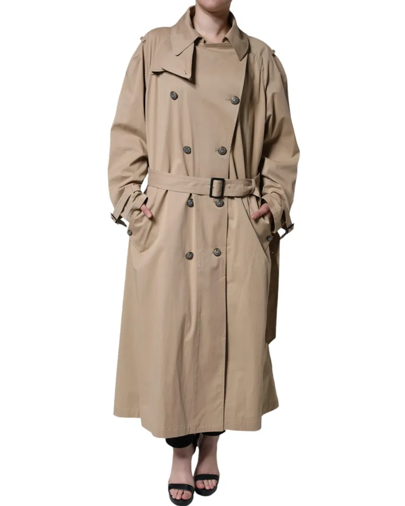 Dolce & Gabbana Women's Khaki Double Breasted Trench Coat Jacket Cotton Elastane Clothing Khaki