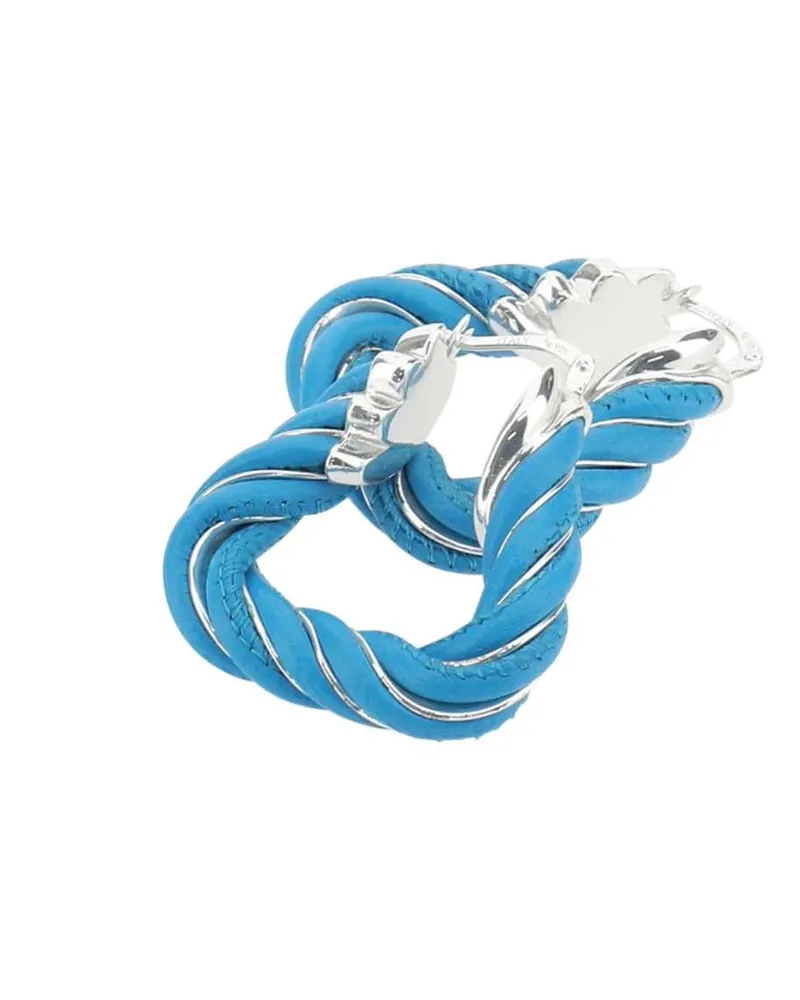 Bottega Veneta Women's Light-Blue Nappa Leather And 925 Silver Twist Triangle Earrings 4631 Lamb Blue