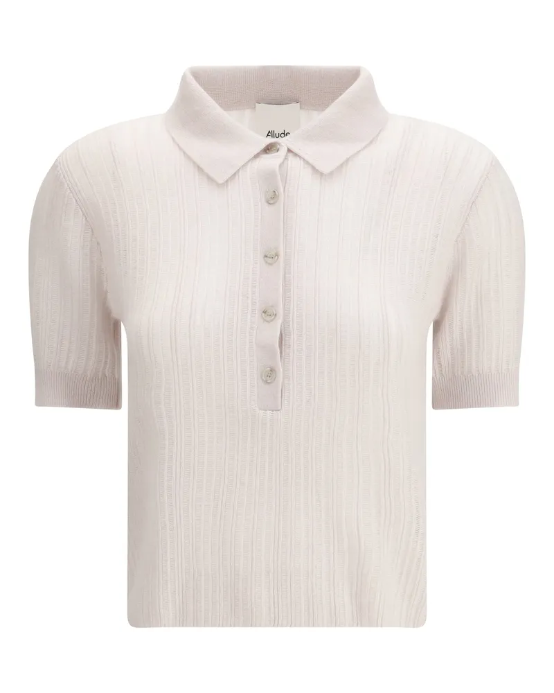 ALLUDE Women's Sweater Polo-Neck Short-Sleeve Cream Cashmere (capra Hircus Beige