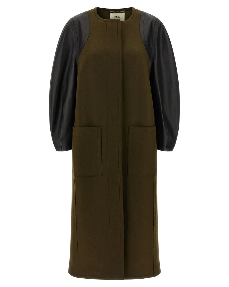 Fendi Wool Felt & Leather Coat — olive Olive