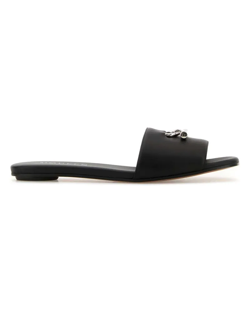 Alexander McQueen Women's Black Leather Slippers Blacksilver Flat Shoes Black