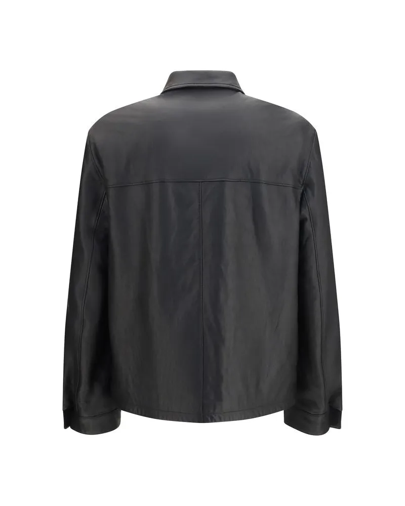 Prada Men Black Lamb Ovis Aries Leather Jacket Clothing Black