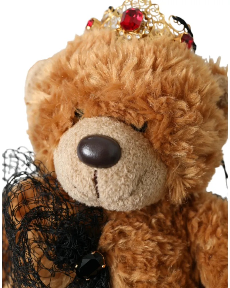 Dolce & Gabbana Women's Brown Teddy Bear Gold Crystal Crown Hair Band Diadem Polyester Brass Accessory Brown