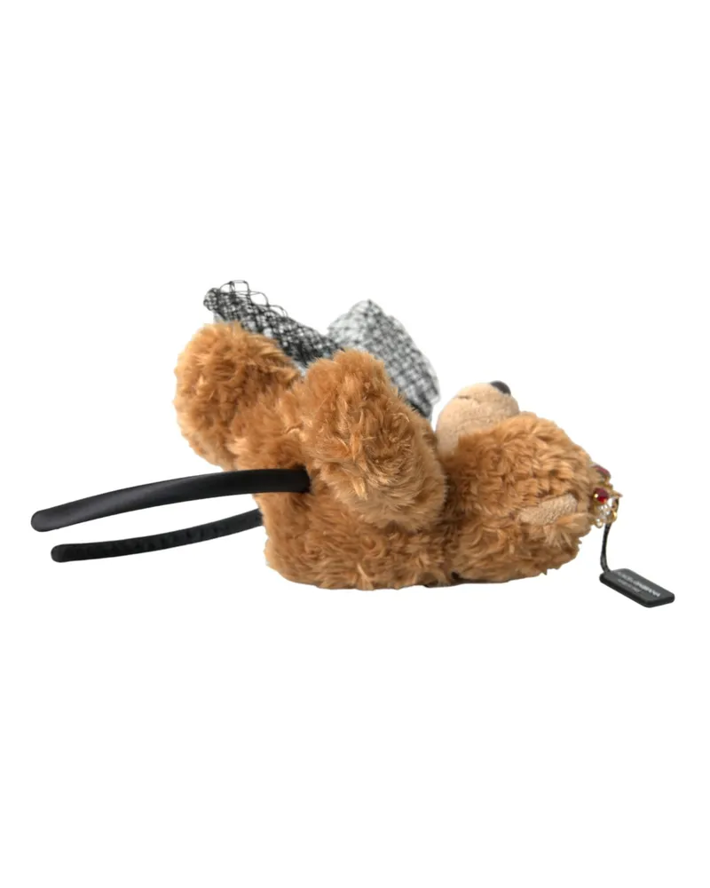 Dolce & Gabbana Teddy Bear with Gold Crystal Crown Hair Band — Brown Brown