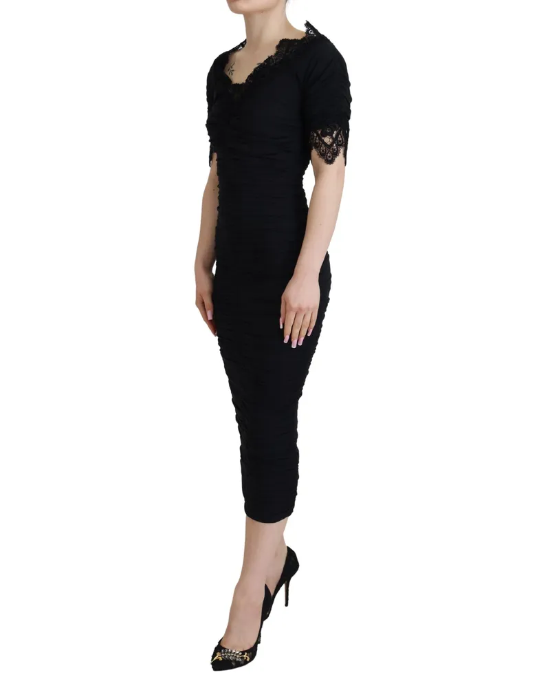 Dolce & Gabbana Women's Black Sheath Midi Bodycon Lace Silk Dress Black