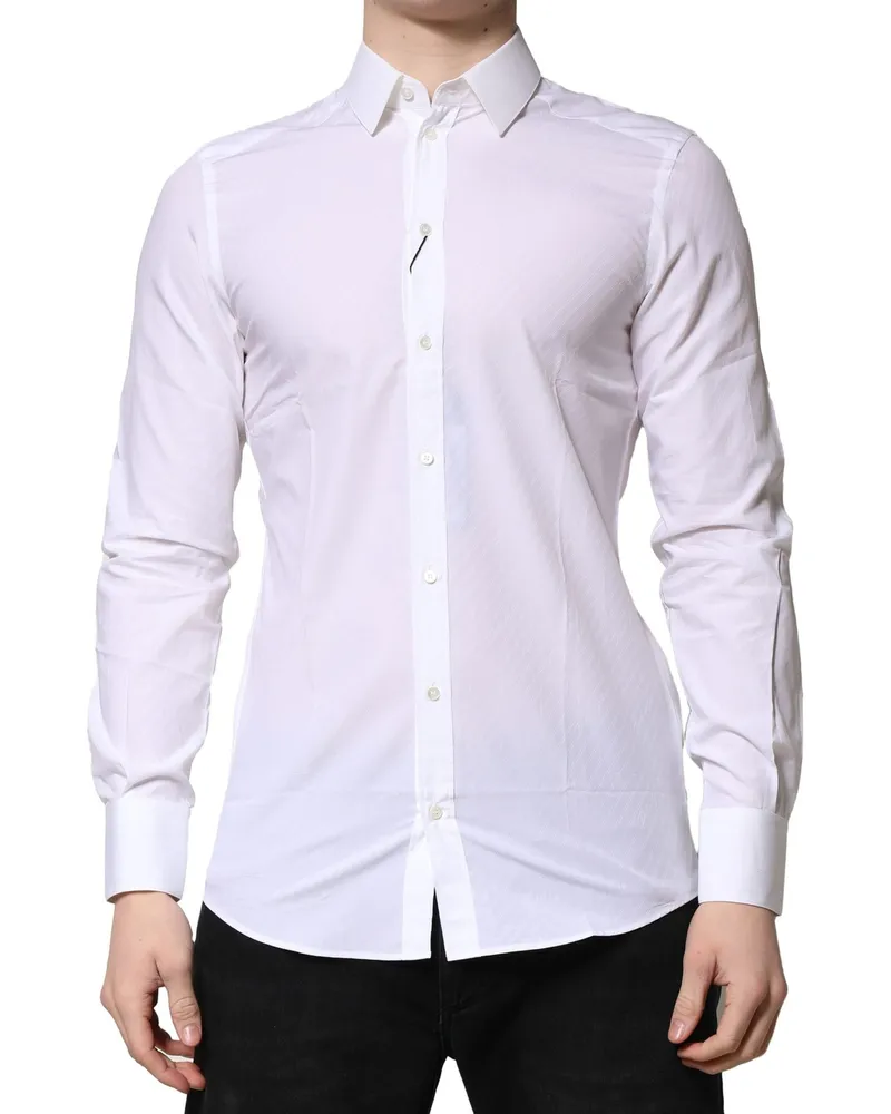 Dolce & Gabbana Men's White Martini Long Sleeves Dress Formal Shirt Cotton White
