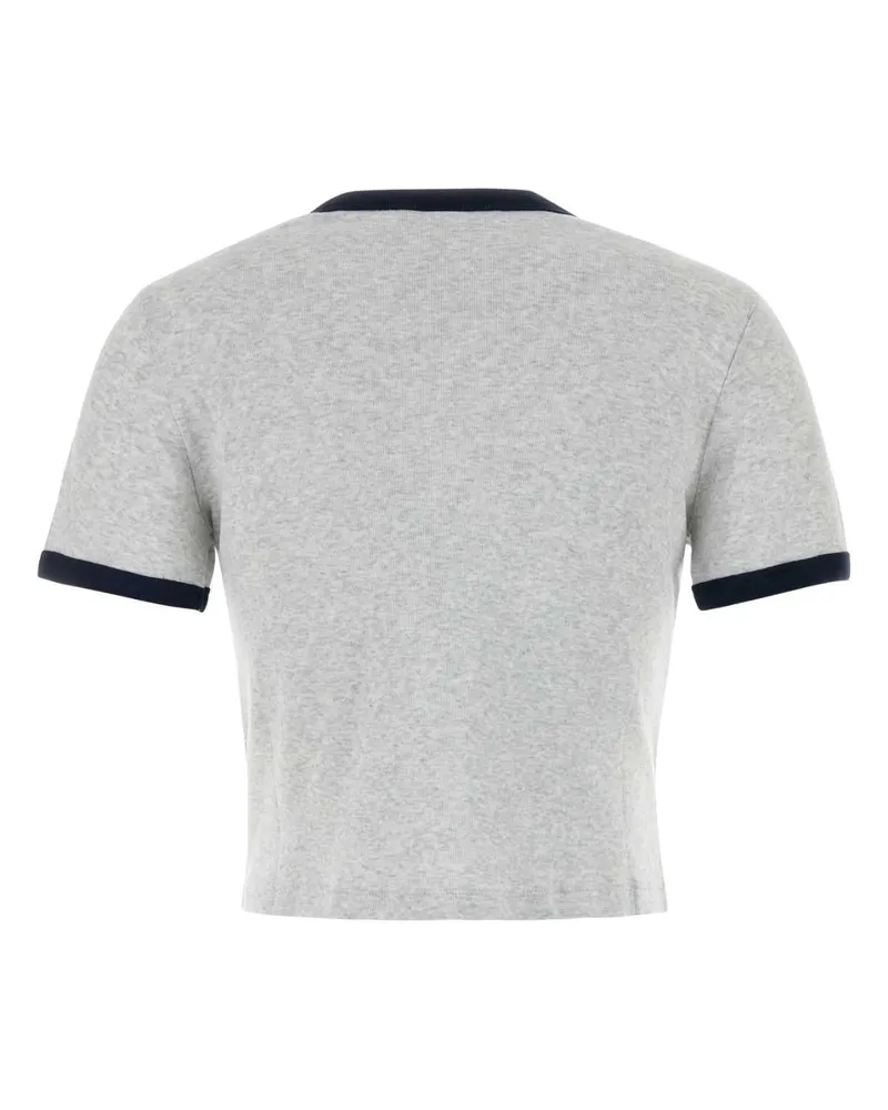 SPORTY & RICH Women Melange Grey Cotton T-Shirt Heathergraydarknavydarknavy Exterior Exterior: T-shirts And Polos Gray